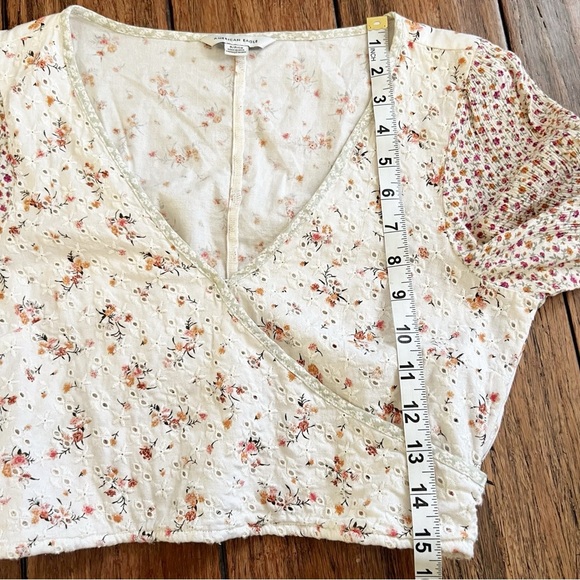 American Eagle Cotton Linen Floral Eyelet Crop Top Cottage Peasant Boho Small - Picture 9 of 14